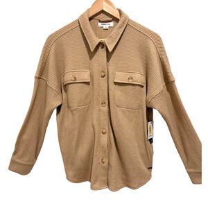 O’Neill Women’s XS Waffle Knit Jacket Shacket Tan Button Front NWT Neutral Cozy